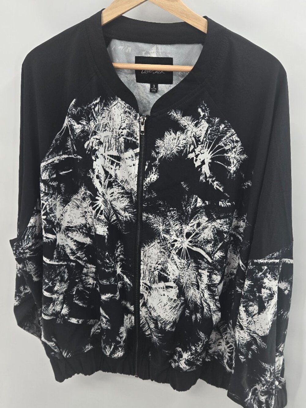 Lovesick Torrid Black White Printed Full Zip Bomber Jacket 3/3x